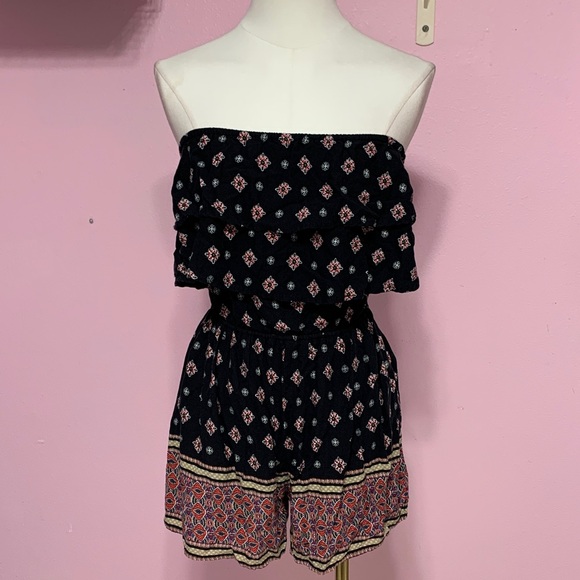 Hollister Pants - Hollister Black Strapless Patterned Romper XS